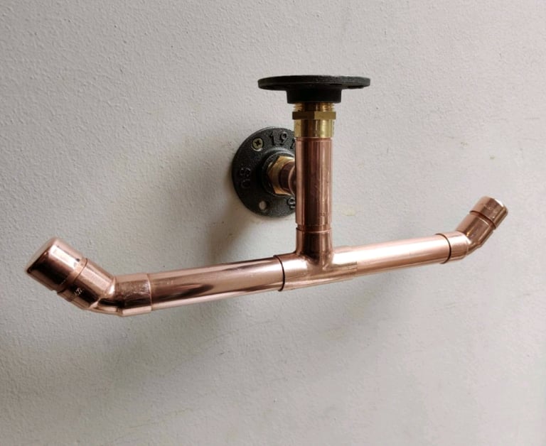 Rustic Shelf & Copper Pipe Double Toilet Roll Holder