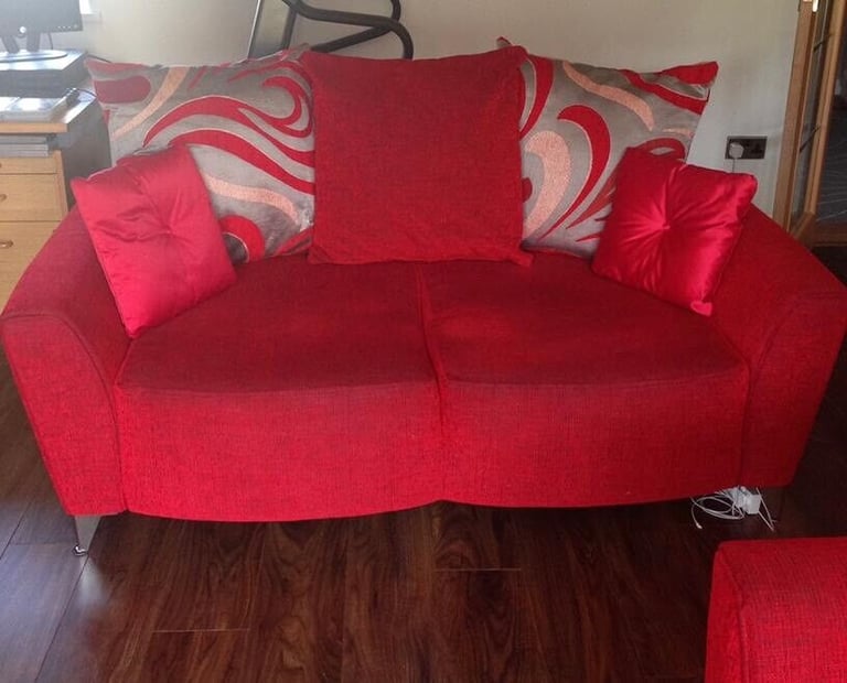 Dfs sofa set in red and silver built in speakers Dfs