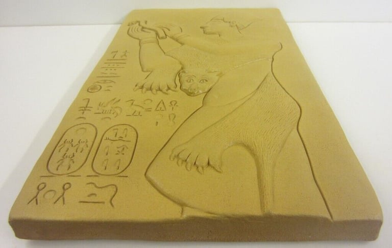Pair of Large Ancient Egyptian Inspired Male & Female Pottery Tiles