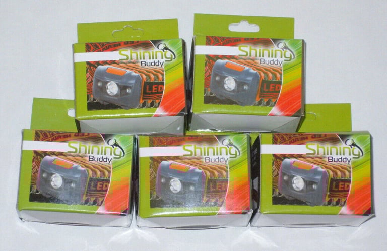 5 x SHINING BUDDY LATEST HALO FACED LED HEAD LAMP RED & WHITE LIGHT BLACK ORANGE