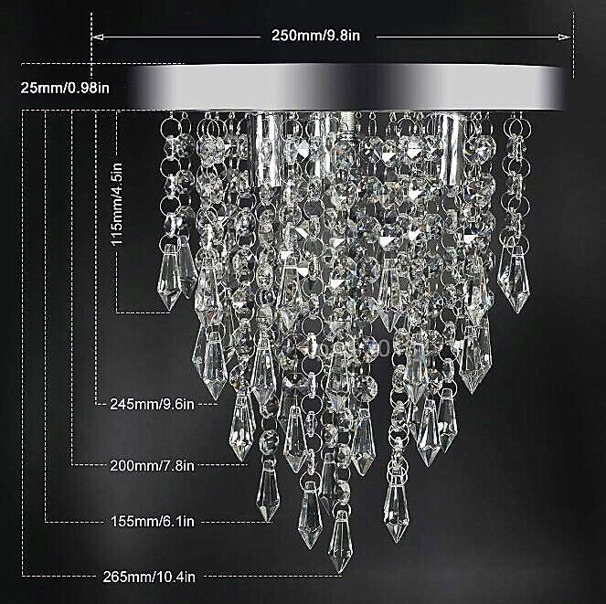 Luxury LED Crystal Chandelier Ceiling Light for Living Room Kitchen Hallway Bedroom, 25cm Diameter