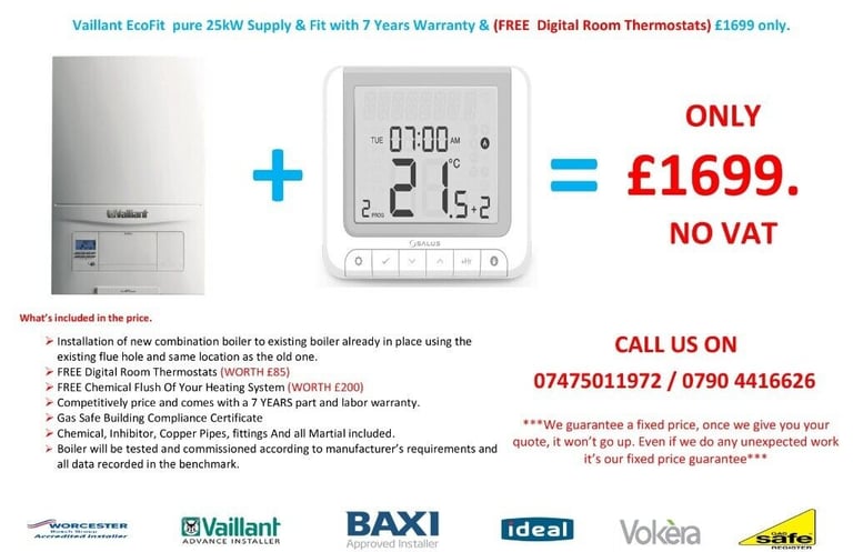 VAILLANT ECO FIT PURE 825 KW BOILER INSTALLATION Supply & Fit & FREE Digital Room Stat.
