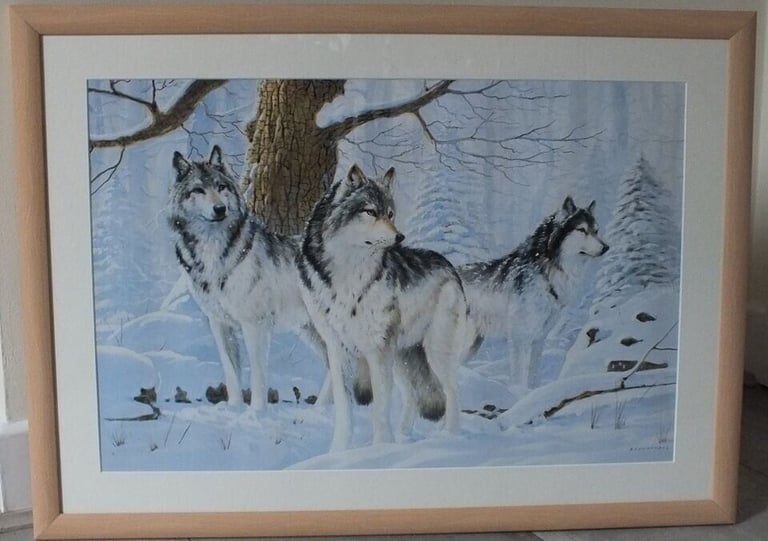 Wolves in the snow framed picture