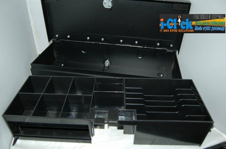 Used Heavy Duty Black Normal & Flip Top Cash Drawer 24v RJ11 / RJ12 With Insert