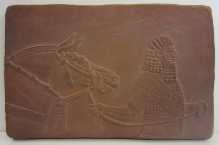 image for Assyrian Inspired 'Man with Horse' / One-Off Pottery Tile