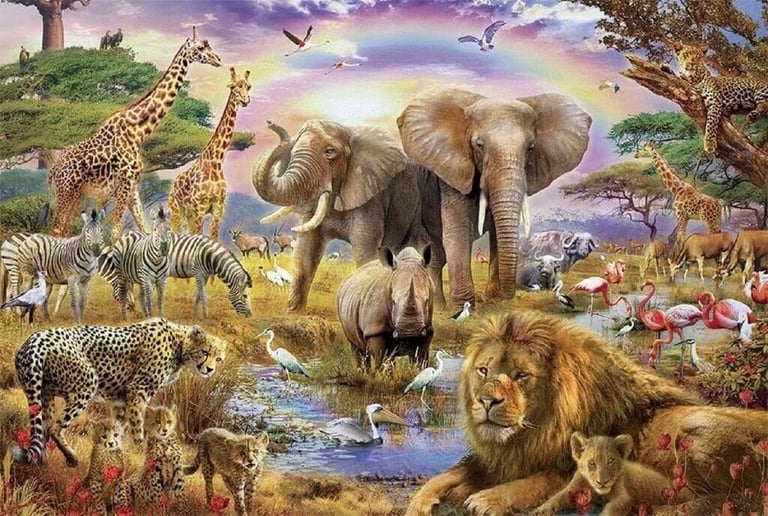 image for SuperPower® 1000 Pieces African Jungle Animals Forest Beasts Wooden Intelligence Jigsaw Puzzles