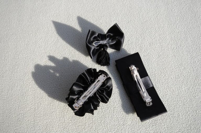Collection Of Pretty Black Satin and Velvet Hair Accessories. Unused Very Good Condition