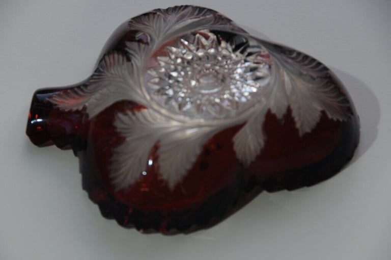 Pretty Antique Overlaid Ruby Red Glass Dish c.1900 Highly Decorative