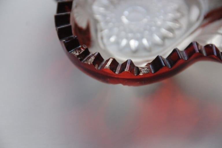 Pretty Antique Overlaid Ruby Red Glass Dish c.1900 Highly Decorative