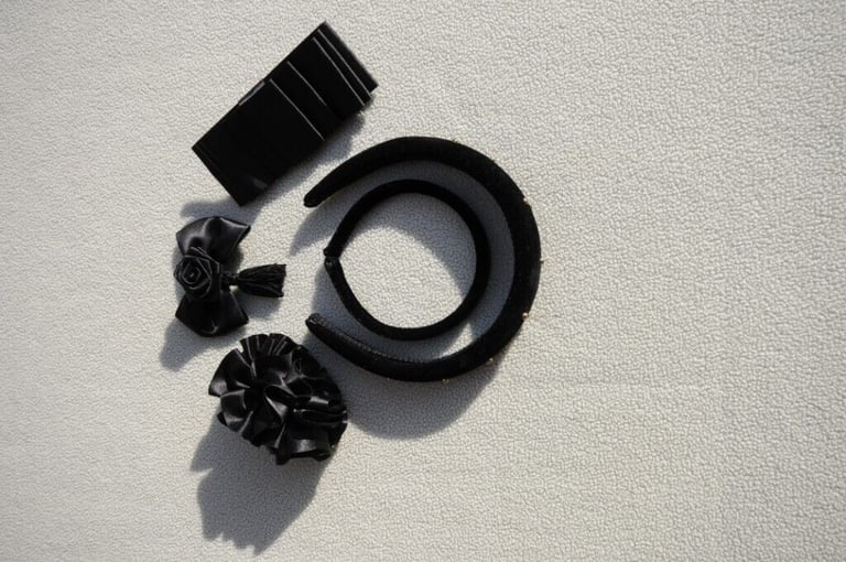 Collection Of Pretty Black Satin and Velvet Hair Accessories. Unused Very Good Condition