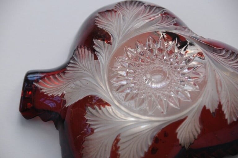 Pretty Antique Overlaid Ruby Red Glass Dish c.1900 Highly Decorative