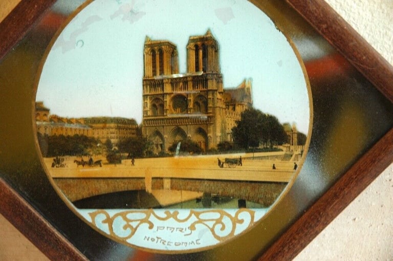 ANTIQUE NOTRE DAME PICTURE circa 1910. Souvenir of Paris. 20th century French made.