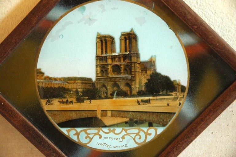 ANTIQUE NOTRE DAME PICTURE circa 1910. Souvenir of Paris. 20th century French made.