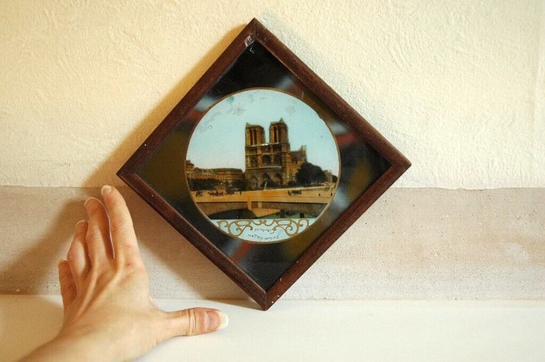 ANTIQUE NOTRE DAME PICTURE circa 1910. Souvenir of Paris. 20th century French made.