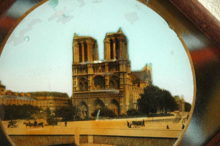 ANTIQUE NOTRE DAME PICTURE circa 1910. Souvenir of Paris. 20th century French made.