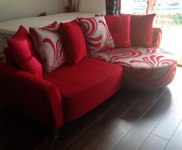 Dfs sofa set in red and silver built in speakers Dfs