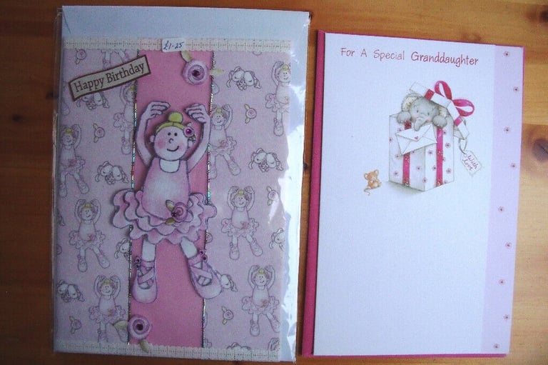 image for 2 unused girls' birthday cards. 1 Granddaughter; general & ballet dancer. £1.50 both/£1 each.