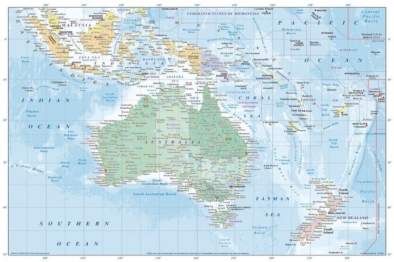 image for Australasia Australia Map Poster Print Picture Wall Art Home Office Decor Gift Gloss Matt Laminated