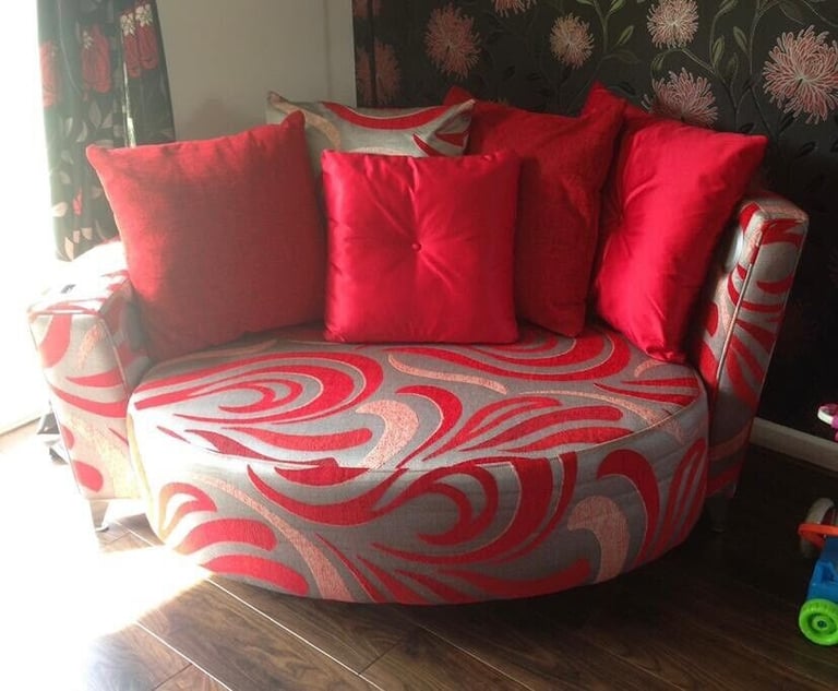Dfs sofa set in red and silver built in speakers Dfs