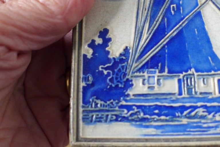 COLLECTOR’S ITEM: VINTAGE 1940s WESTRAVEN UTRECHT CLOISONNE/CERAMIC/PORCELAIN WALL TILE from Holland