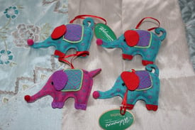 Christmas Tree Decorations Four Elephants (shabby chic)