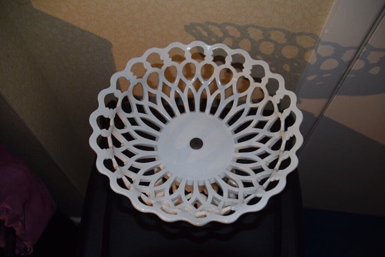 Vintage Porcelain Pedestal Lattice Work Bowl
