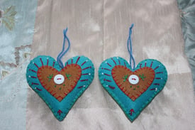 Christmas Tree Two Hearts Decorations (Shabby Chic)