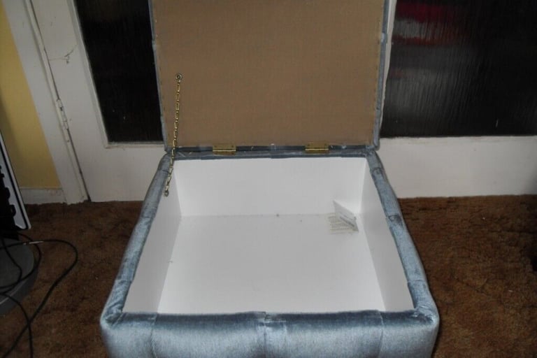 Lovely Clean Blue Velour Pouffe with Storage Space - £40