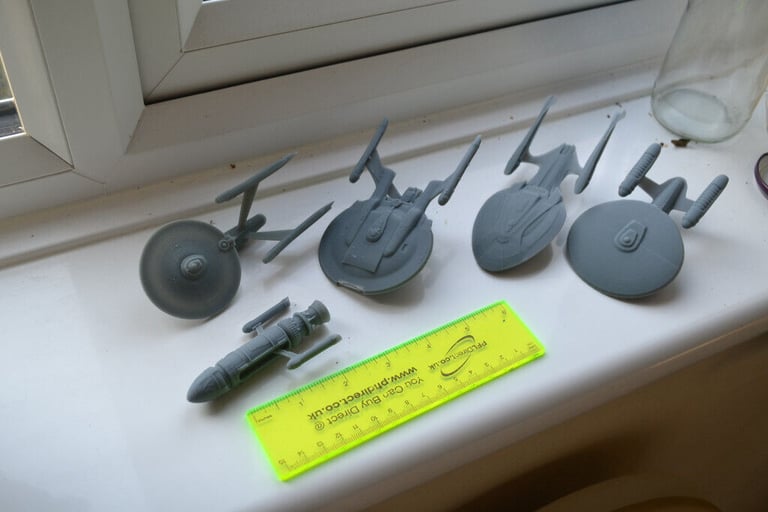 Small fleet of Star Trek ships, Enterprises + Phoenix Resin Printed