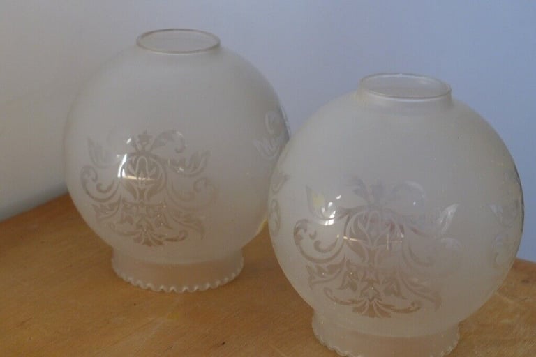 Pair of Antique Art Nouveau Etched-Glass Globes Lampshades  Lamp Shades Light Shades. Perfect.