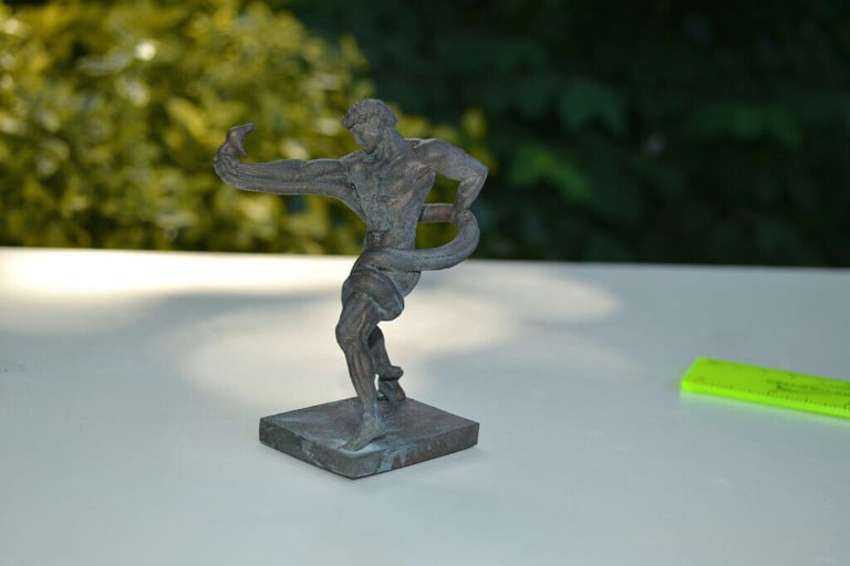 image for Naked athlete wrestling a Python, faux bronze statue/ sculpture 