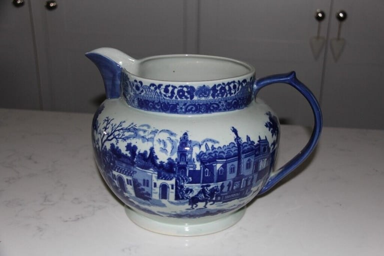 Large blue & white china jug