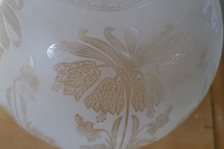 Antique etched-glass Globe Lamp Shade Lampshade Light Shade. Art Nouveau floral design. Perfect.