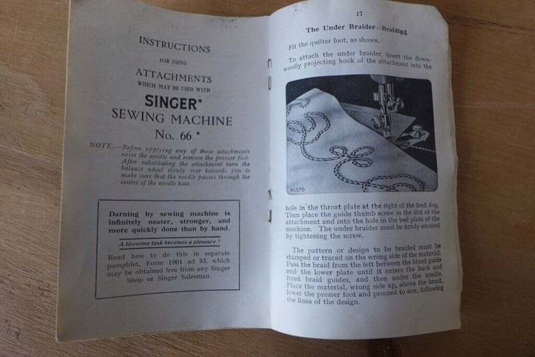 Original Instruction booklet for a Singer Sewing Machine No 66. ‘Oscillating hook, for Family use’.