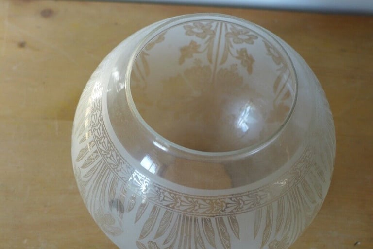 Antique etched-glass Globe Lamp Shade Lampshade Light Shade. Art Nouveau floral design. Perfect.