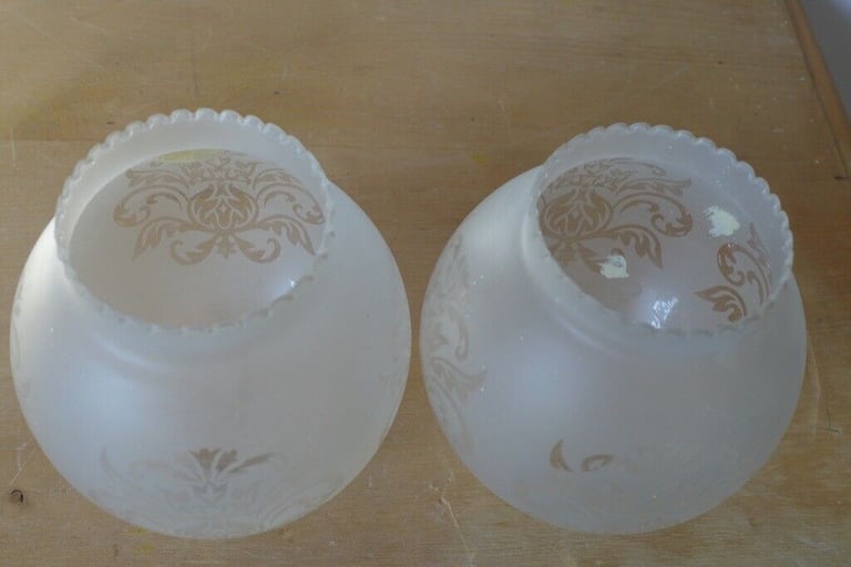 Pair of Antique Art Nouveau Etched-Glass Globes Lampshades  Lamp Shades Light Shades. Perfect.