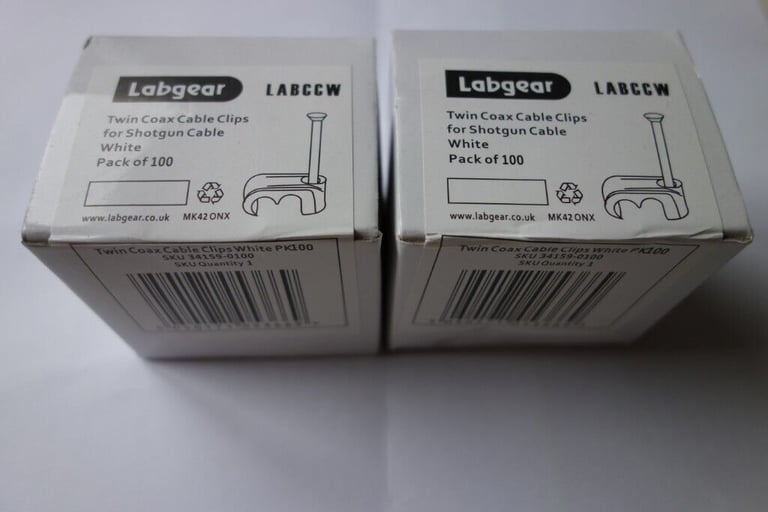 image for Labgear twin coax/shotgun white cable clips, 2 x sealed boxes, 200 in total. Bargain at £3.