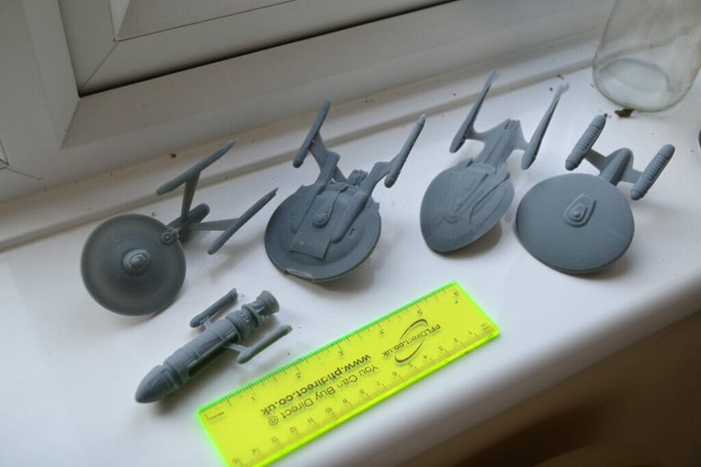 Small fleet of Star Trek ships, Enterprises + Phoenix Resin Printed