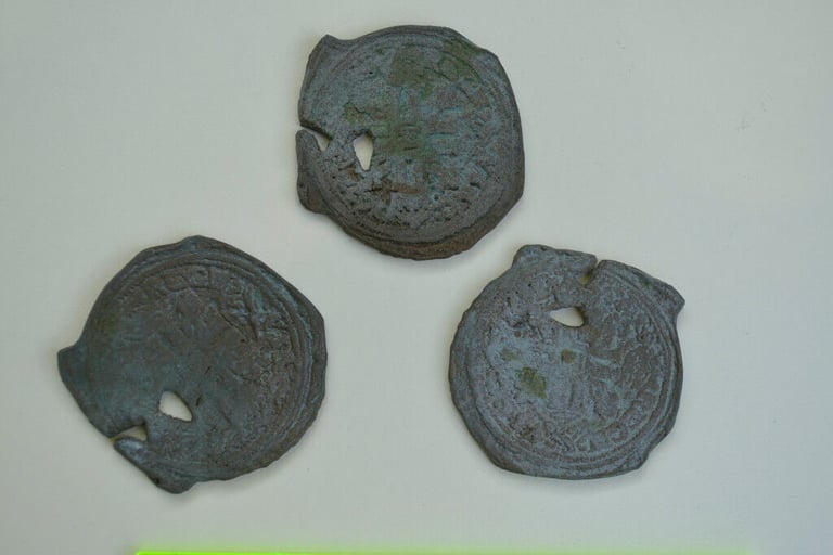 3 X Goonie coins, Dabloons/ Doubloons, reproduction aged effect