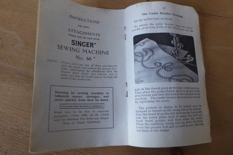 Original Instruction booklet for a Singer Sewing Machine No 66. ‘Oscillating hook, for Family use’.
