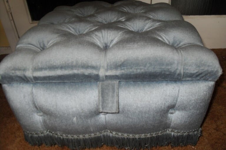 Lovely Clean Blue Velour Pouffe with Storage Space - £40