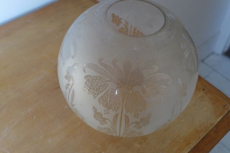 Antique etched-glass Globe Lamp Shade Lampshade Light Shade. Art Nouveau floral design. Perfect.