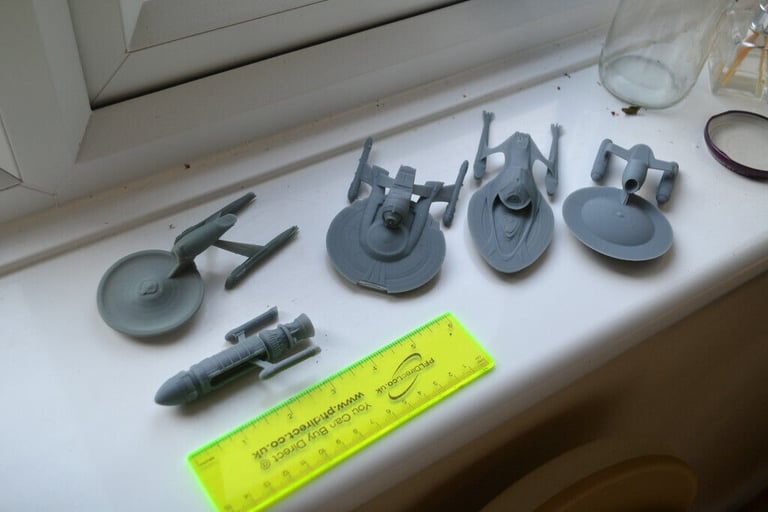 Small fleet of Star Trek ships, Enterprises + Phoenix Resin Printed