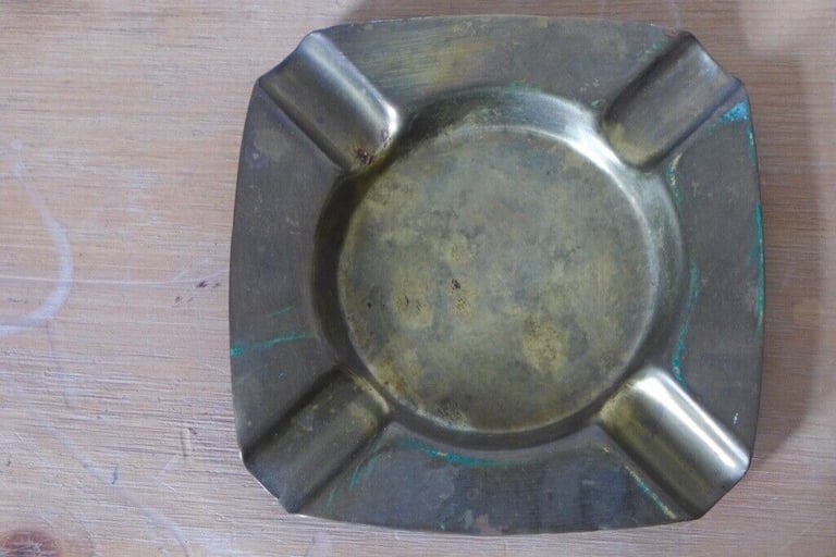Collectible / Collectable: two matching, vintage, brass ashtrays ash trays.