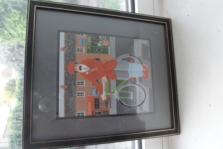 Small Framed Fun Picture of a Cyclist - Bargain Price - £15