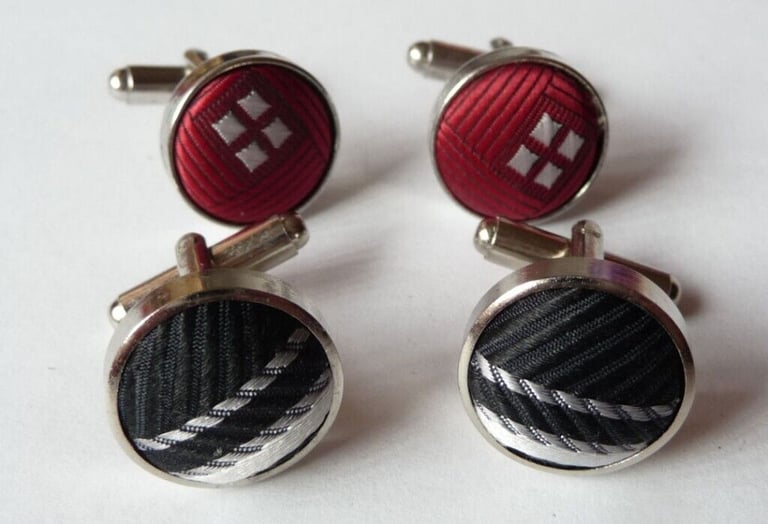 MENS SILK BOUND CENTERED CONTEMPORARY FASHION CUFFLINKS - 2 PAIRS 