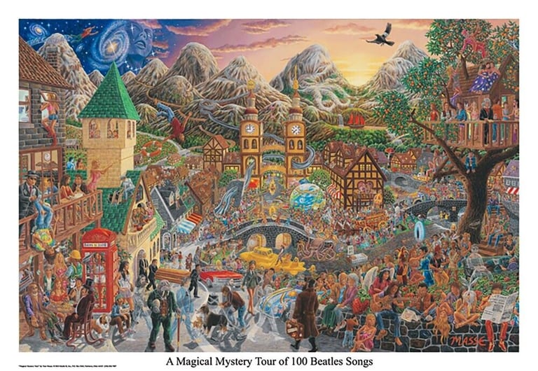 image for A Magical Mystery Tour of 100 Beatles Songs Tom Masse High Quality Art Print Poster Home Wall Decor