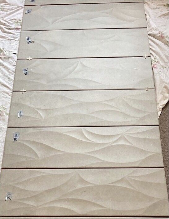 image for Price Reduced! 6off 60cm x 20cm gently textured light grey ceramic tiles plus matching grout