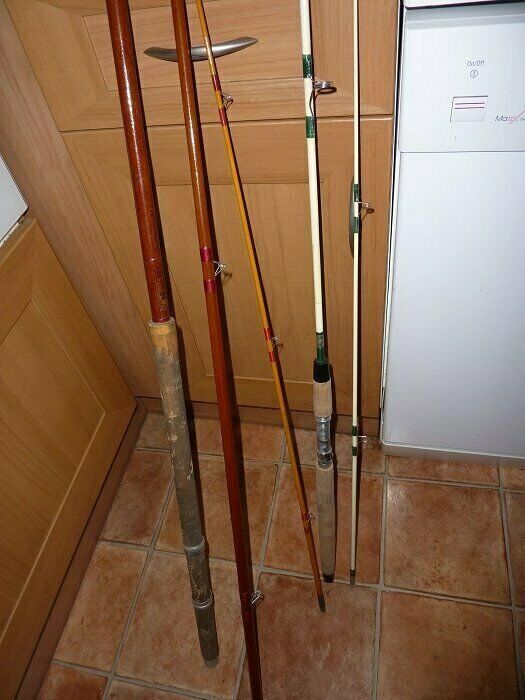 image for VINTAGE FISHING RODS  x 2  ONE SNR ONE JNR PLUS REELS AND FLOATS 