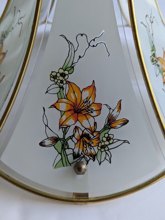 Glass and Brass Floral Patterned Light Shade, fits standard ceiling pendant